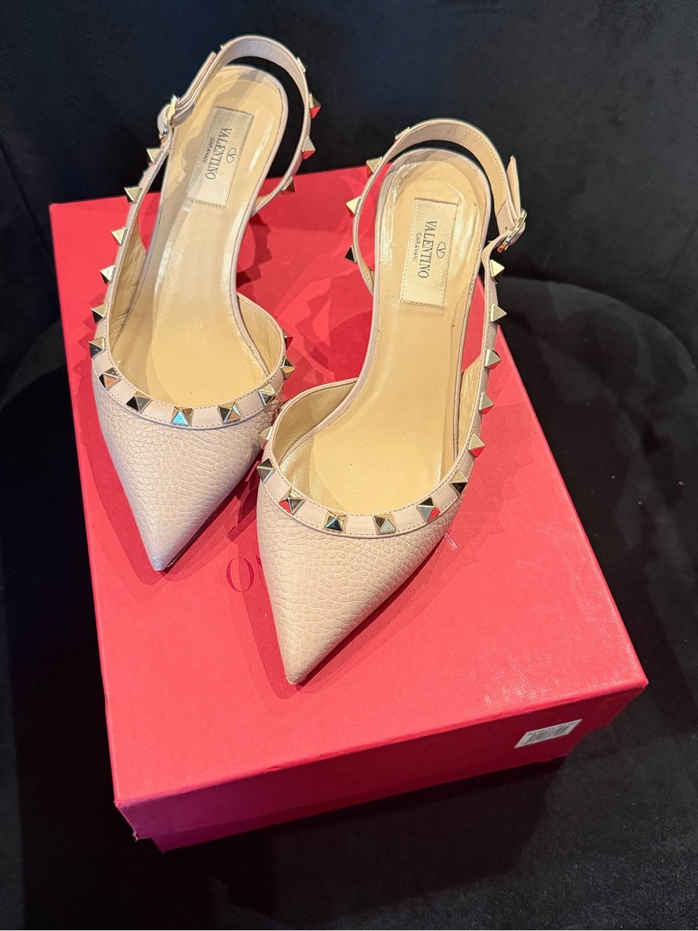 Valentino Rockstud Pointed Slingback Pumps in Beige